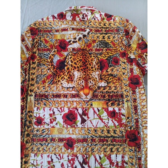 Barnabas MEN'S Shirt Size Large Leopard Roses Chains Art Button Down Longsleeve - Picture 2 of 6